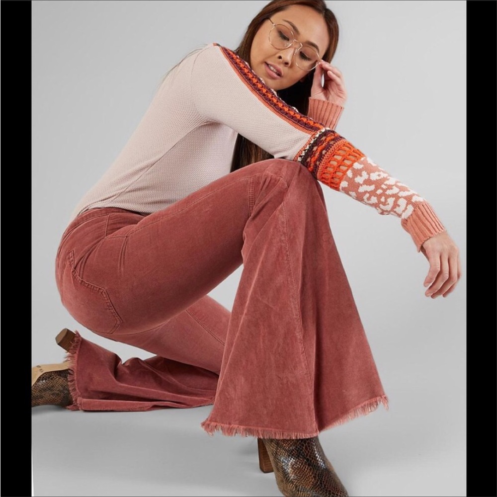Free People Terracotta Flare Corduroy Jeans
